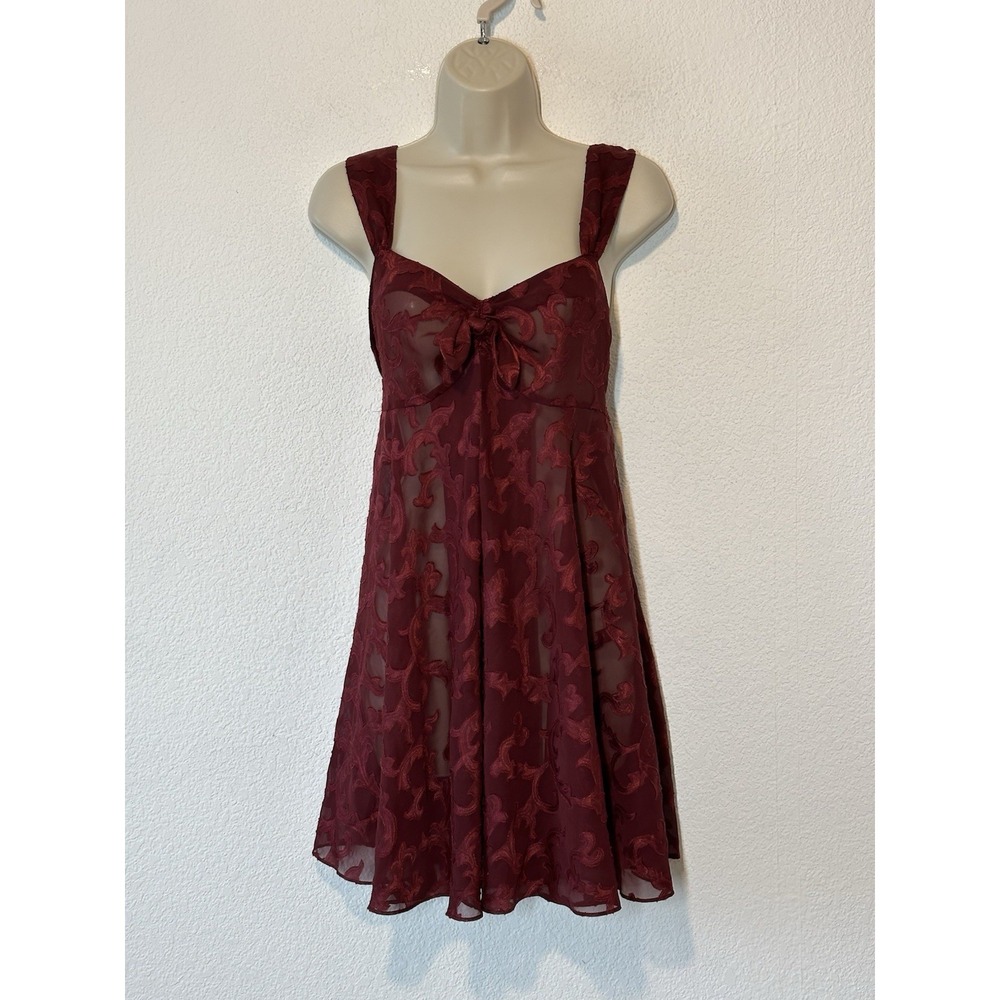 Large 80s Victorias Secret Gold Label Sheer Babydoll Nighty Red Maroon‎ Jacquard